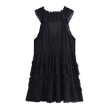 MQTIME  -  Summer New Arrivals Women's Retro Casual French Ruffle Sleeveless V-Neck Cake Skirt Fashion Mini Dress