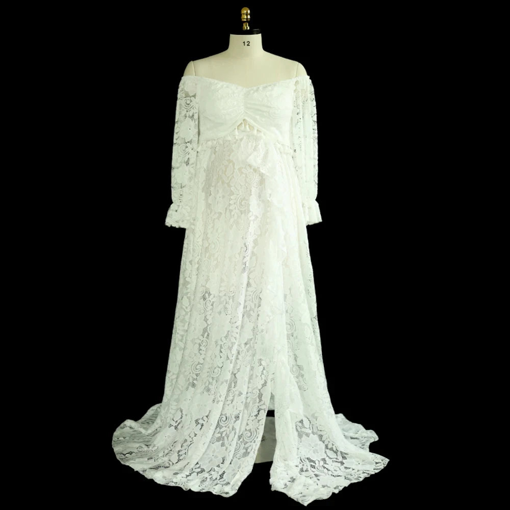 MQTIME  -   Elegant Maternity Dresses Photoshoot Embroidered Tulle Gown for Pregnancy Photography Baby Shower Wedding Summer dress