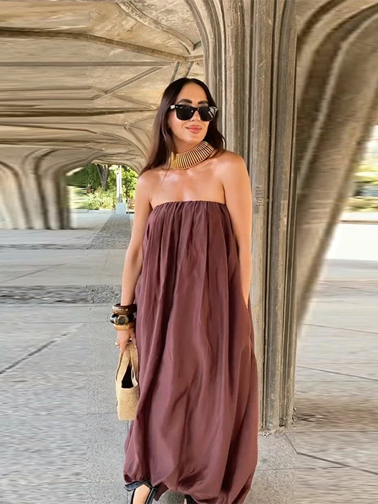 MQTIME  -   Fashion Women's Sleeveless Maxi Dress Oversized Pleated Long Dresses Gown Evening Party Chic 2025 Summer Beach Vacation Outfit