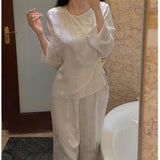 MQTIME  -  Spring Retro Chinese Style Pink Jacquard Home Dress Chinese Set Classical Fashion Round Neck Skew Collar Pajamas Two-piece Trend