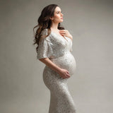 MQTIME  -  Sequins Maternity Photography Long Dresses Stretchy Pregnant Woman Party Dress For Photo Shoot