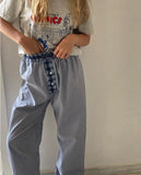 MQTIME  -  Womens Casual Cleanfit Striped Pants Elastic Low Waist Striped/Plaid Loose Aesthetic Trousers Streetwear with Pockets