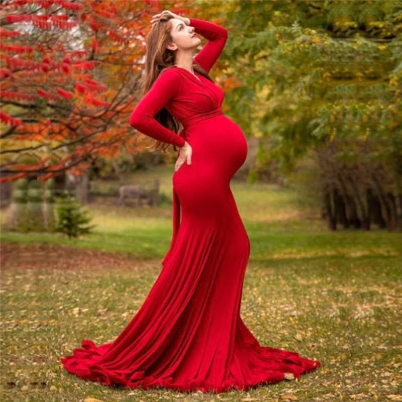 MQTIME  -  Sexy Maternity V-neck Dresses Photography Long clothing Pregnancy Shoot Maxi Gown For Baby Showers Pregnant Women Photo Props
