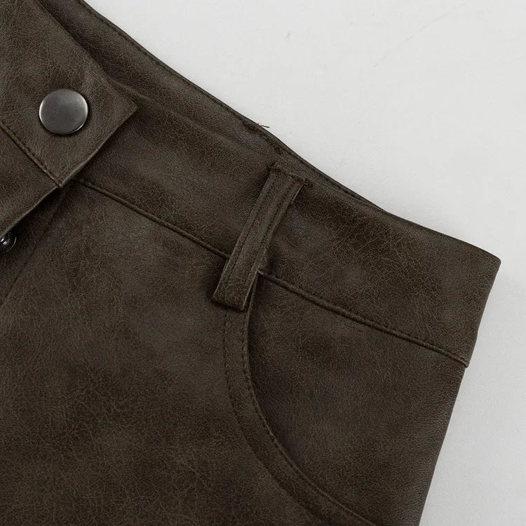 MQTIME  -  Retro Fashion PU Leather Skirt Set Women's Design Sense Cutout Long Sleeve Top Luxury Sense Two-piece Set