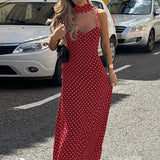 MQTIME  -  Women's French Style Polka Dot Printing Sexy V-neck Camisole Backless Loose Dress Sleeveless Summer Party Gowns