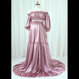 MQTIME  -  Maternity Photography Gown Soft Satin Off Shoulder Pregnant Woman Two piece set Dresses Bohemian Photo Shooting Pregnancy Dress