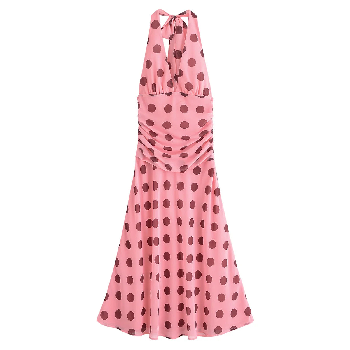 MQTIME  -  summer new women's casual fashion simple halter neck V-neck sleeveless backless polka dot long dress