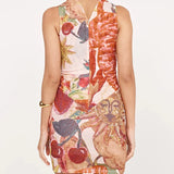 MQTIME  -  Fashion Pattern Printed Slim Short Dress Elegant Halter Hollow Club Party Dress Women Sexy Sleeveless Backless Draped Mini Dress