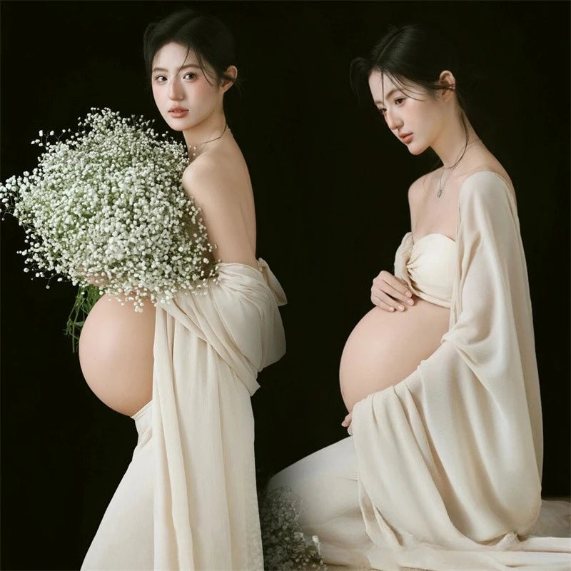 MQTIME  -  Women Maternity Dresses for Studio Photoshoot Elegant Tube Top Skirt Cape 3pcs Set for Pregancy Lady Photography Clothes Costume