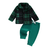 MQTIME  -  Infant Winter Clothes Set Warm Plaid Fleece Lapel Neck Button Down Long Sleeve Shirt and Pants Outfit for Baby Boy