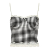 MQTIME  -  New Plaid Lace Flare Pants Sets Patchwork Elegant Women Casual Two Piece Suit Streetwear Sweet Tank Top Autumn Slim Fit Set