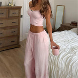 MQTIME  -  Solid Overshort Tank Top Pants Summer Spring Nightwear Pajamas Lounge Wear Women's Home Clothes Casual Sleepwear Home Wear D558