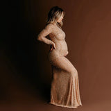 MQTIME  -   Maternity Dress Photoshoot sexy diamond Mesh See-Through Summer Dresses Pregnancy Round Neck Baby Shower Clothes Shooting Gown