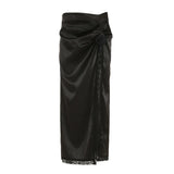 MQTIME  -  Sexy Black Lace Patchwork Maxi Skirts for Women Summer Party High Split Slim Fashion Empire Waist Dress with 3D Flower