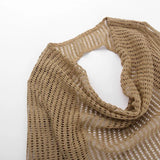 MQTIME  -  V Neck Backless Beach Mini Dress For Women Knitted Fishnet See Through  Long Sleeve Club Sexy Elastic Casual Party Vestidos