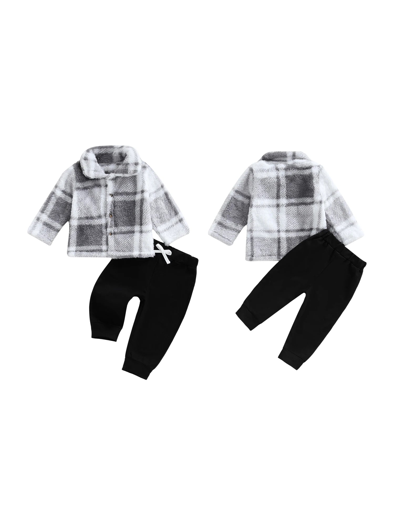 MQTIME  -  Infant Winter Clothes Set Warm Plaid Fleece Lapel Neck Button Down Long Sleeve Shirt and Pants Outfit for Baby Boy