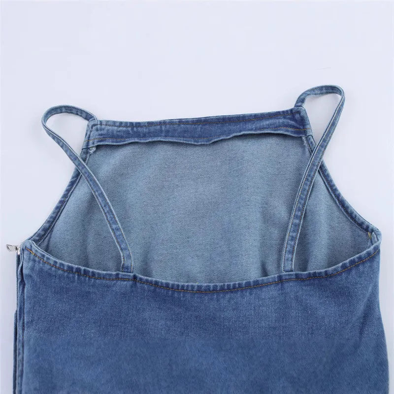 MQTIME  -  Spring/Summer New European and American Style Women's Fashion Sexy Spicy Girl Versatile Strap Denim Top