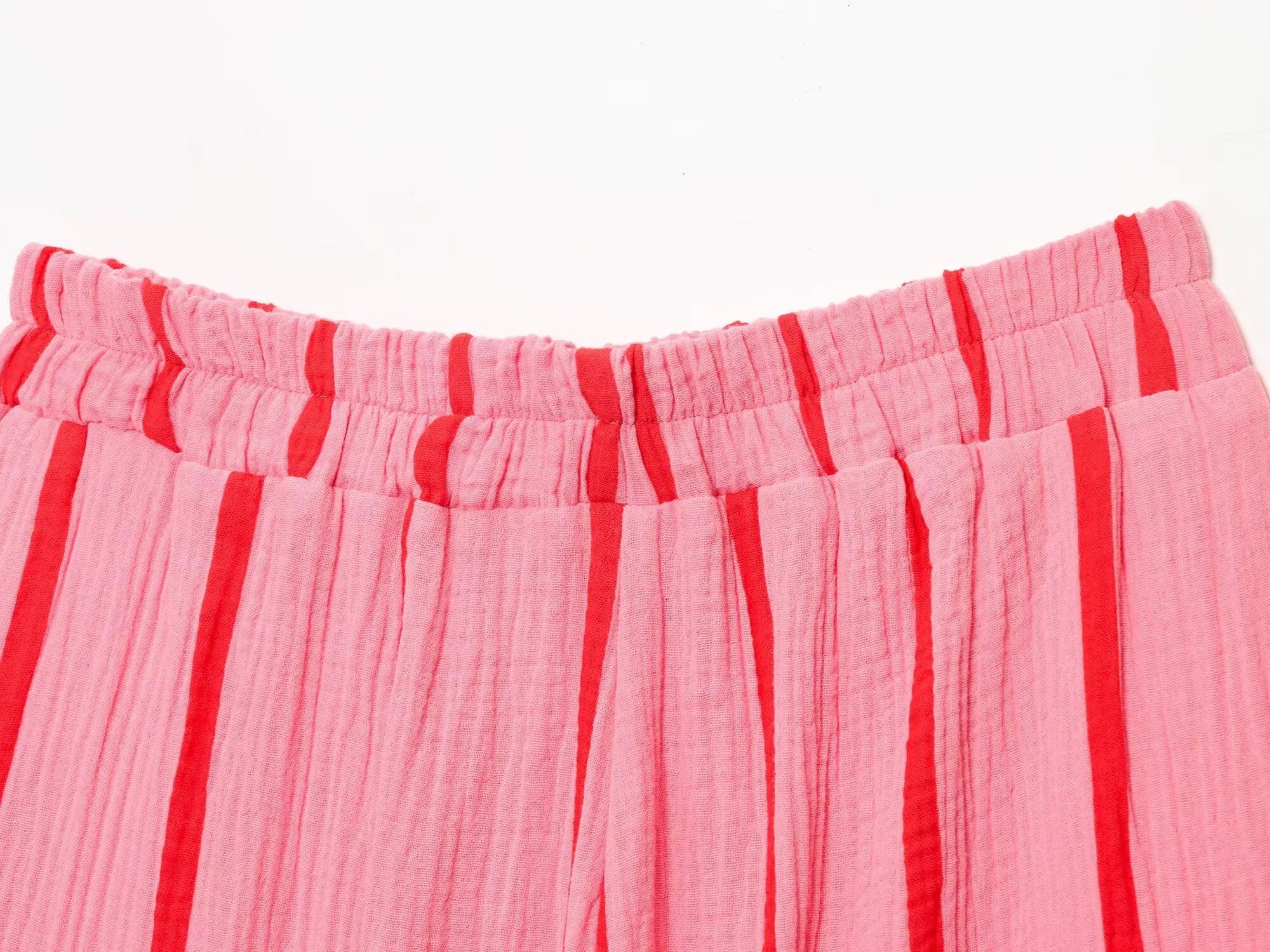 MQTIME  -  summer women's casual simple striped square collar long-sleeved shirt top + elastic waist wide-leg trousers