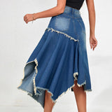 MQTIME  -  Irregular Splicing Women's Dress, Asymmetrical Hem, European and American Large Skirt, Denim A-line Skirt