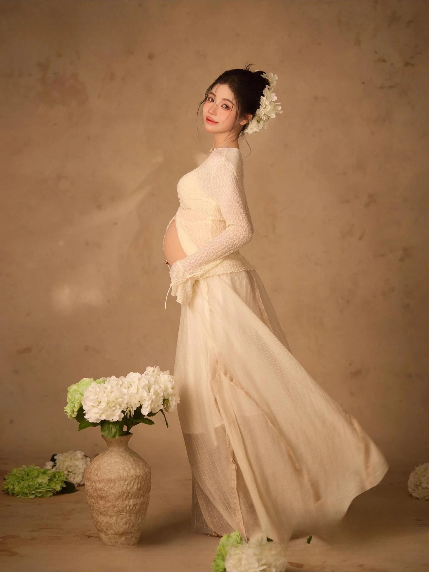 MQTIME  -  Women Photography Props Maternity White Elegant Pregant Split Top with Skirt Pregnancy Dresses Studio Photo Shoot Photo Clothes