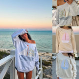 MQTIME  -  25 Autumn New Collection of European and American Women's Ocean Sailboat Patchwork Slant Shoulder One Shoulder Two Wear Hoodie