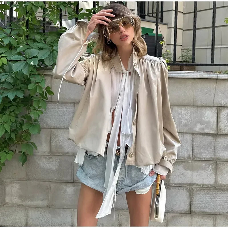 MQTIME  -   Fashion Stand Women's Trench Coat Long Sleeve Single-breasted Lady Bomber Jacket Spring Autumn New High Street Outerwears