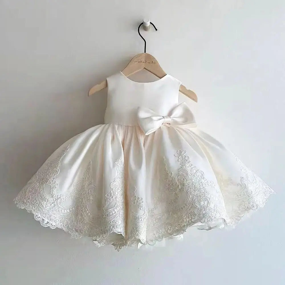 MQTIME  -  Elegant Dresses For Girls Christmas Solid Lace Girl Party Dress Princess Birthday Wedding New Year Costume Clothes 1-6T