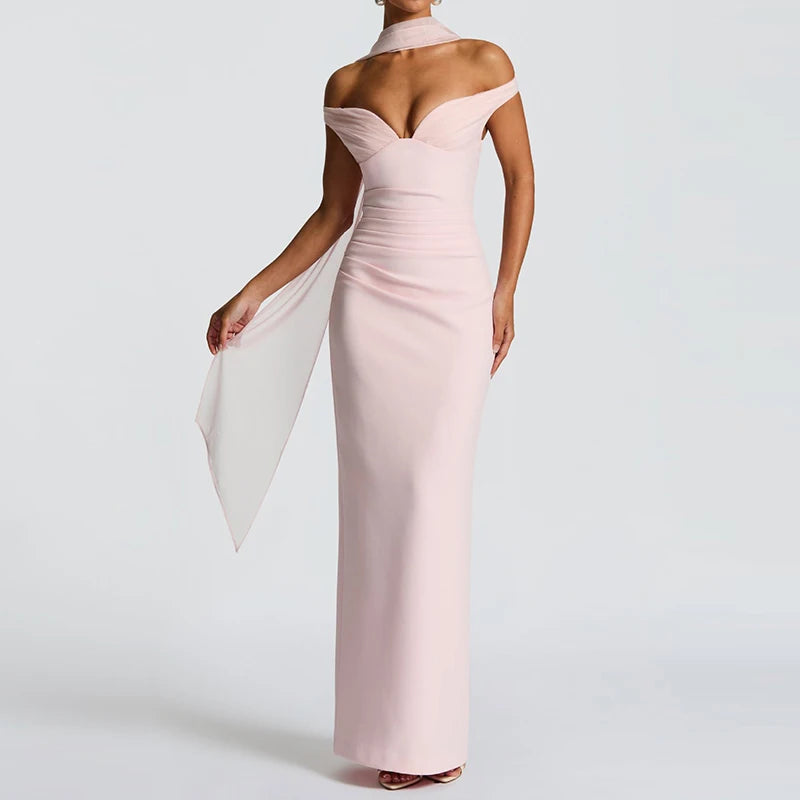 MQTIME  -  Summer Sleeveless Deep V-neck Bodycon Dress Trendy Off Shoulder Ribbon Wrap Hips Dress Sexy Hot Girl Tube Top Solid Color Gown