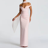 MQTIME  -  Summer Sleeveless Deep V-neck Bodycon Dress Trendy Off Shoulder Ribbon Wrap Hips Dress Sexy Hot Girl Tube Top Solid Color Gown