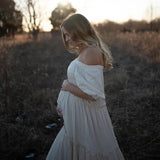 MQTIME  - Bohemian Maternity Photo graphy Dress for Baby Shower Photoshoot Maternity Wear Straight shoulder Sweet Style