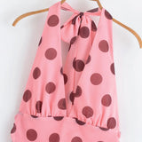 MQTIME  -  summer new women's casual fashion simple halter neck V-neck sleeveless backless polka dot long dress