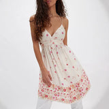 MQTIME  -  Sweet Girl Floral Print Suspender Short Dress Sexy Backless Sleeveless Club Mini Dress Elegant Hollow Out Party Dress for Women