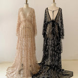 MQTIME  -  Sexy Sequin Maternity Photography Long Dress Lace Perspective Pregnancy Dress Photo Shoot Gown Baby Shower Dress