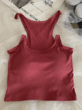 MQTIME  -  Invisible Strap Tank Top For Women Knit Ribbed Sleeveless Basic T-Shirt Cropped Corset Bustier Tops With Open Shoulder