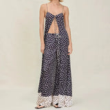 MQTIME  -  Sexy Off Shoulder Sling Tops with Pant Suit Women's Elegant Sleeveless Lace-Up Hollow 2Pc Sets Fashion Polka Dot Print Outfits