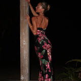 MQTIME  -  Floral Maxi Dresses For Women Sexy Fashion Straps Lace Sleeveless Backless V-Neck Sheath Long Vestidos Robes Female Streetwear