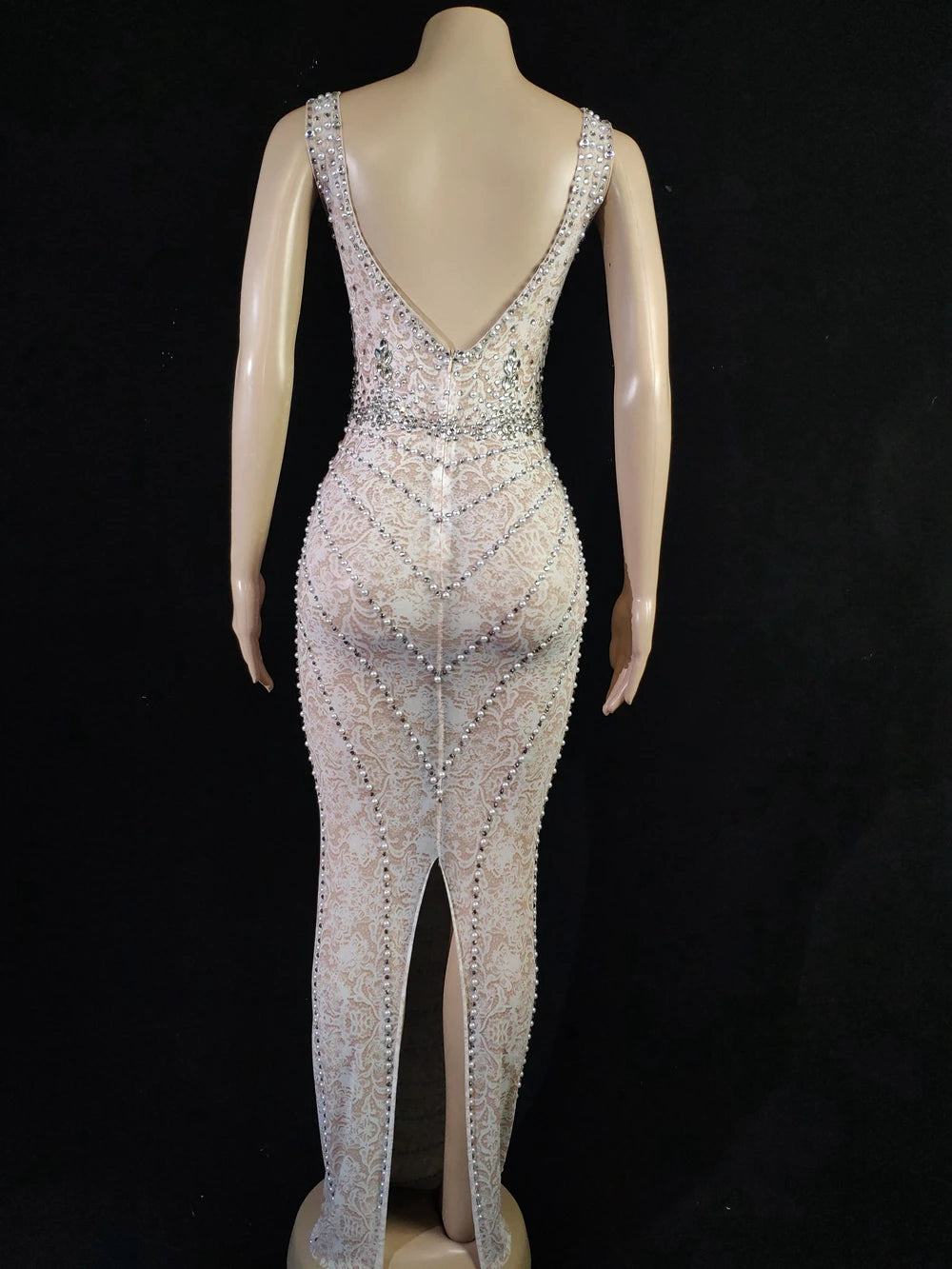 MQTIME  -   Women Celebrate Prom Birthday Dress Photography Outfit Sparkly Rhinestones Pearls See Through Long Dress Singer Sexy Show Wear