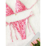MQTIME  -  Women's Y2K Floral Print Brazilian Bikinis Set Lace-up Halter Neck String Swimsuits Summer Two Piece Bathing Suit