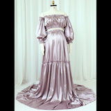 MQTIME  -  Maternity Photography Gown Soft Satin Off Shoulder Pregnant Woman Two piece set Dresses Bohemian Photo Shooting Pregnancy Dress