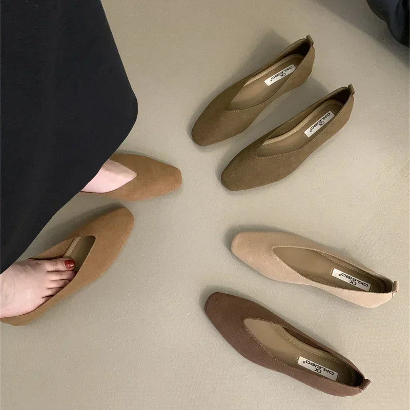 MQTIME  -  Autumn Women Flat Shoes Square Head Shallow Slip on Ladies Casual Ballet Shoes Soft Leather Elegant Ballet Mary Jane Shoes