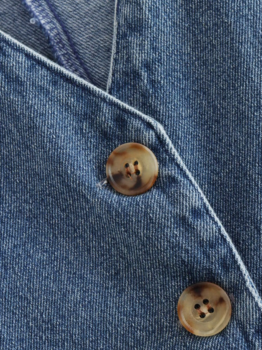 MQTIME  -  Women's Y2K Vintage Denim Waistcoat Sleeveless V-Neck Cropped Vest Tank Tops Button Up Jean Retro Cropped Jackets