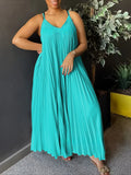 MQTIME  -  Summer High Waist V Neck Casual Sleeveless Dress Pleated Spaghetti Strap Dresses New Relaxed Sexy Maxi Beach Women Dress