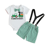 MQTIME  -  Toddler Girl Halloween Costume Pumpkin Print Long Sleeve Romper and Tutu Skirt 2 Piece Set with Headband and Tights