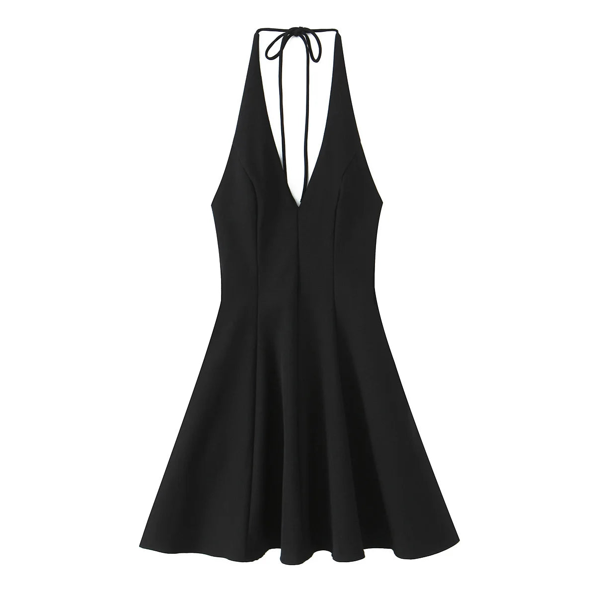 MQTIME  -  Summer New Arrivals Women's Wear Pure Color Temperament Sexy Backless Wave-Style Wide-Sleeve Halter Short Dress