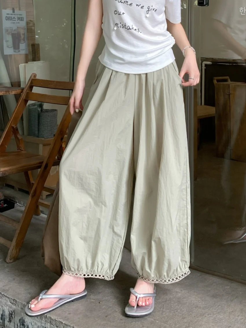 MQTIME  -  M-XL Women Hollow Out Bloomers Pants Summer Gentle Casual 2025 Camping Daily Streetwear Fashion New Lace Chic