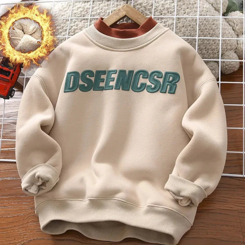 MQTIME  -  Winter Kids Thick Padded Sweatshirt Clothes Autumn Boys Girls Lamb's Wool Hoodies Big Children Plus Velvet Warm Pullover Tops