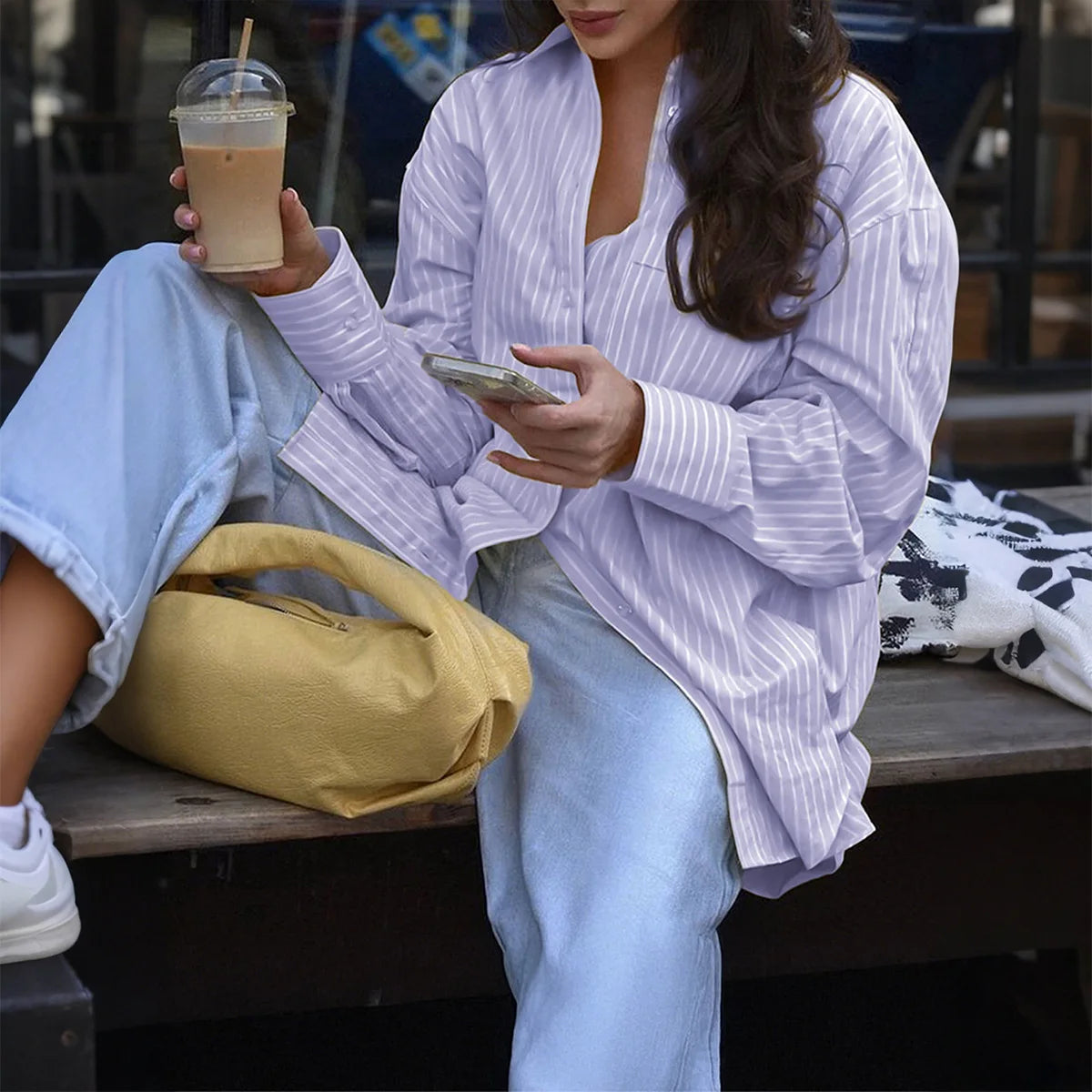 MQTIME  -  Autumn 2025 Casual Resort Striped Long Sleeve Vest Shirt Women's Clothing