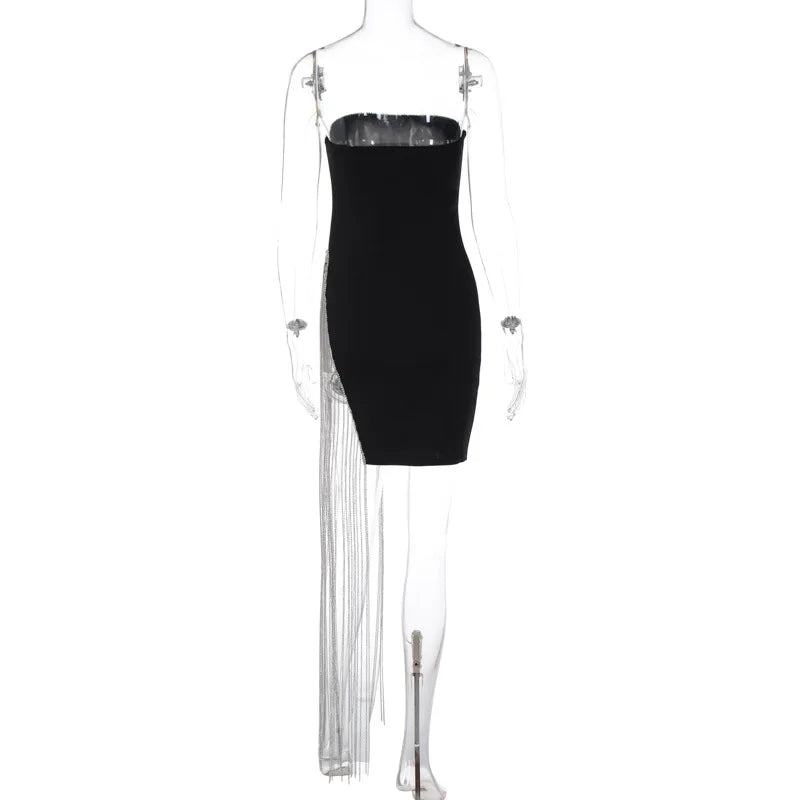 MQTIME  -  Tassel Strapless Women's Prom Dress High Split Backless Party Gown Black Middle Waist Sleeveless Evening Dress Spicy Girl Newest