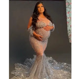 MQTIME  -  Shiny Stones Maternity Photo Dress Prom Dresses Long Off Shoulder Mermaid Sweetheart Evening Gowns for Women Formal