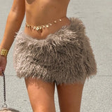 MQTIME  -  Commuting Casual Skirt For Women Autumn/Winter Low Waist Furry A-line Mini Skirts Solid Vintage Fashion Slim Streetwear
